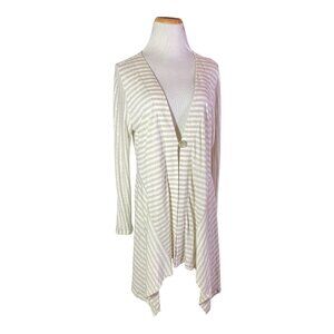 Soft Surroundings Size M Cascadia Cardi Sweater Beige White Striped *Flaw